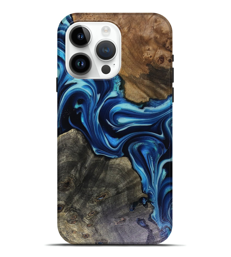 iPhone 15 Pro Max Wood Live Edge Phone Case - Jenni (Blue, 816147)