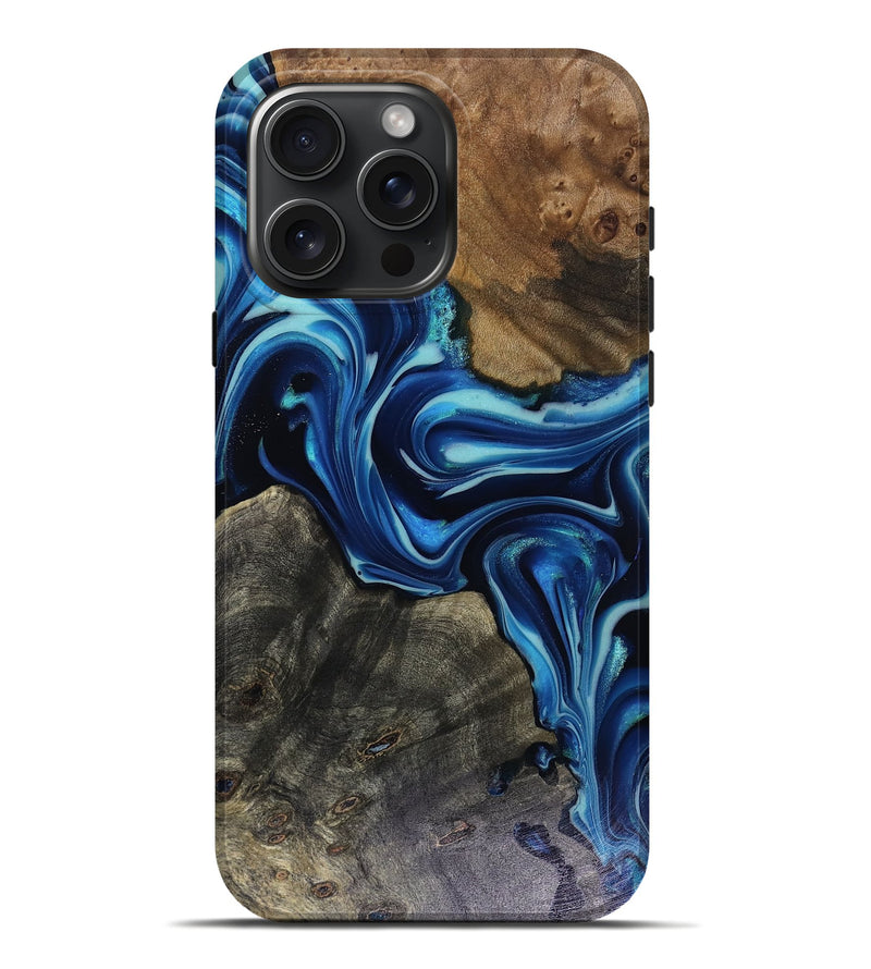 iPhone 16 Pro Max Wood Live Edge Phone Case - Jenni (Blue, 816147)