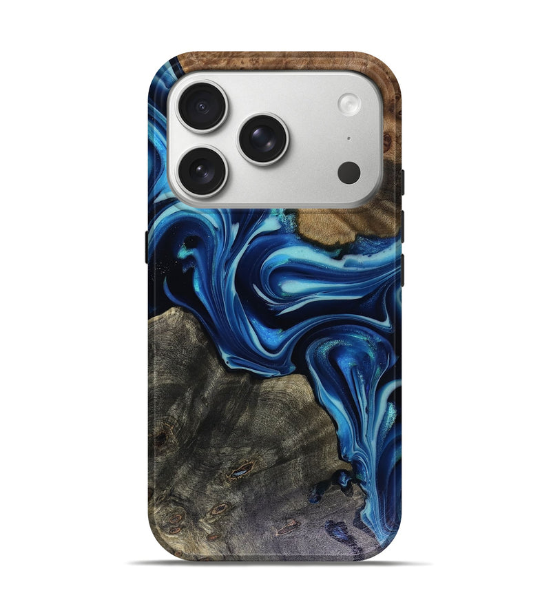 iPhone 17 Pro Wood Live Edge Phone Case - Jenni (Blue, 816147)