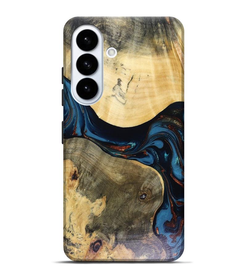 Galaxy S26 Plus Wood Live Edge Phone Case - Melinda (Teal & Gold, 816148)