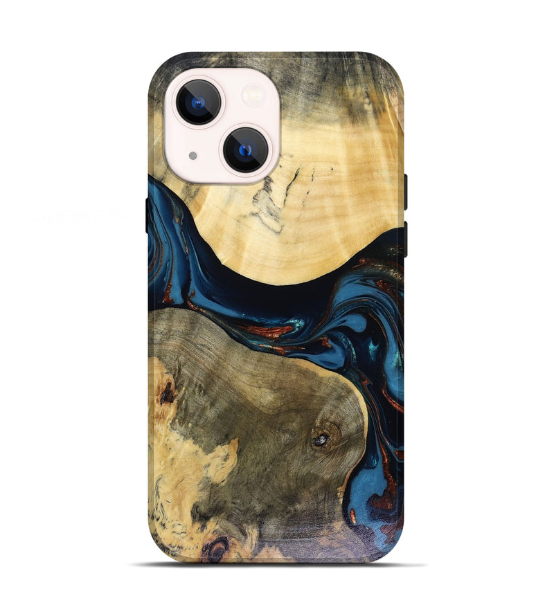 iPhone 13 Wood Live Edge Phone Case - Melinda (Teal & Gold, 816148)