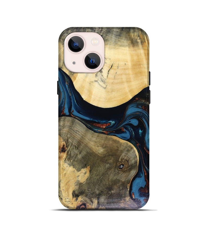 iPhone 13 mini Wood Live Edge Phone Case - Melinda (Teal & Gold, 816148)