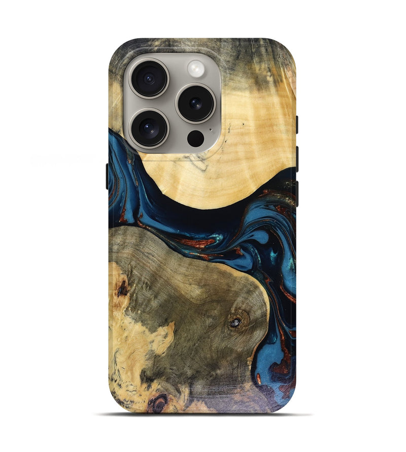 iPhone 16 Pro Wood Live Edge Phone Case - Melinda (Teal & Gold, 816148)