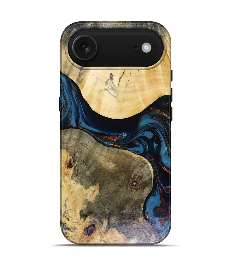 iPhone 17 Air Wood Live Edge Phone Case - Melinda (Teal & Gold, 816148)