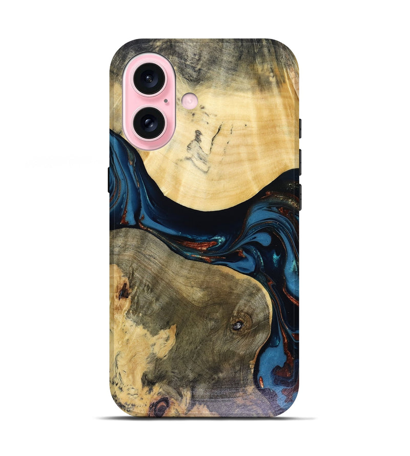 iPhone 17 Wood Live Edge Phone Case - Melinda (Teal & Gold, 816148)