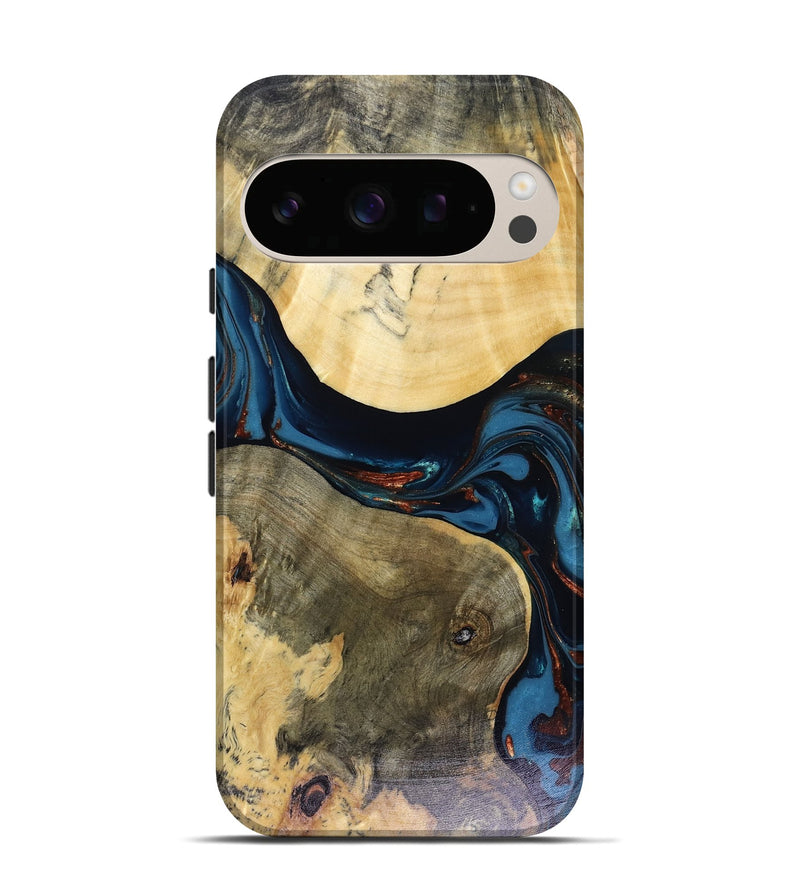 Pixel 10 Pro Wood Live Edge Phone Case - Melinda (Teal & Gold, 816148)