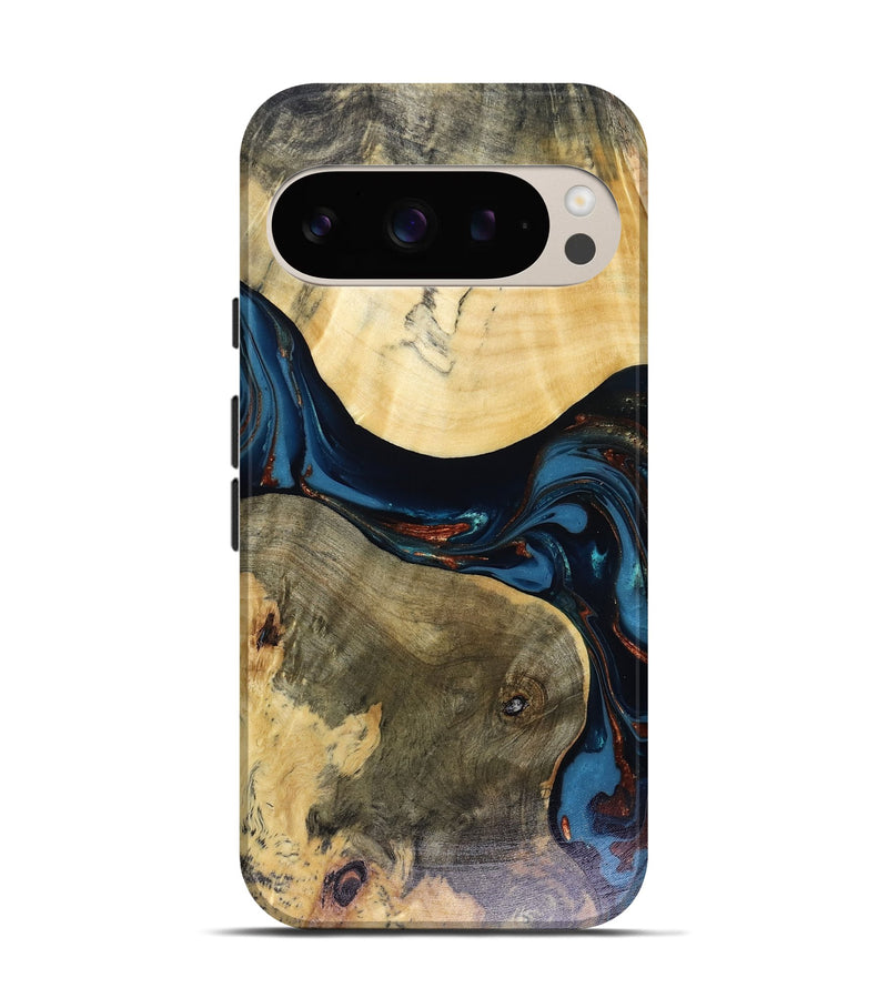 Pixel 9 Wood Live Edge Phone Case - Melinda (Teal & Gold, 816148)