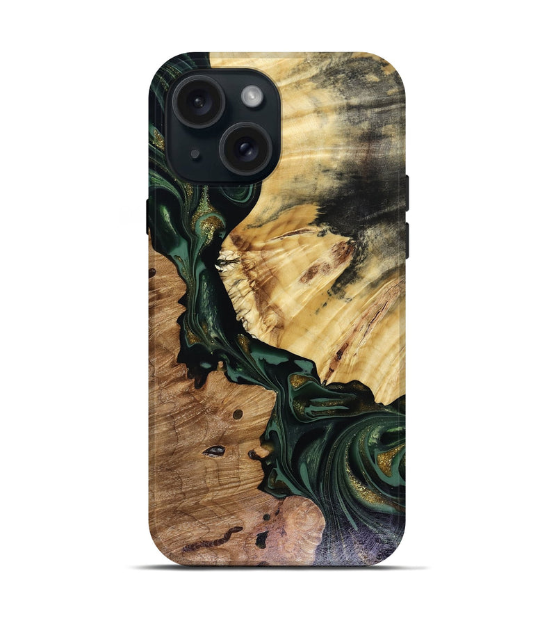iPhone 15 Wood Live Edge Phone Case - Kyrie (Green, 816149)