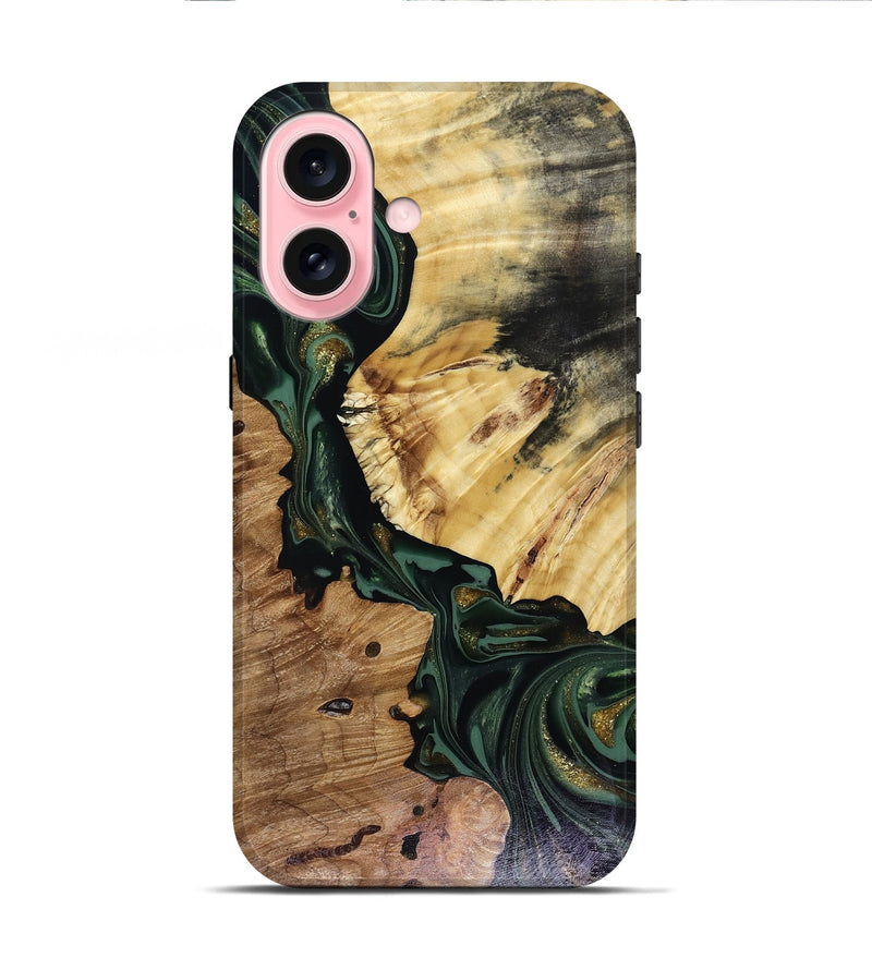 iPhone 16 Wood Live Edge Phone Case - Kyrie (Green, 816149)