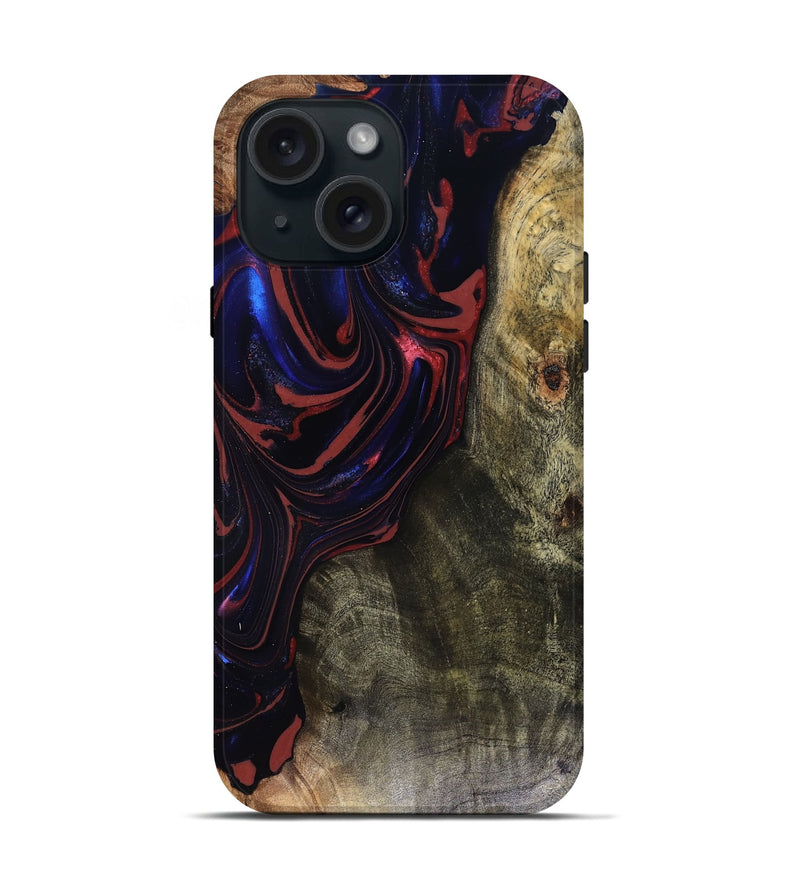 iPhone 15 Wood Live Edge Phone Case - Cruz (Red, 816150)
