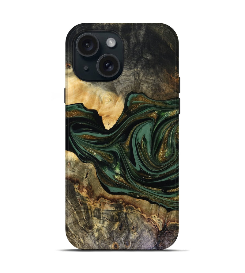 iPhone 15 Wood Live Edge Phone Case - Nixon (Green, 816155)