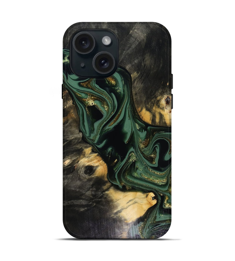 iPhone 15 Wood Live Edge Phone Case - Ettie (Green, 816156)