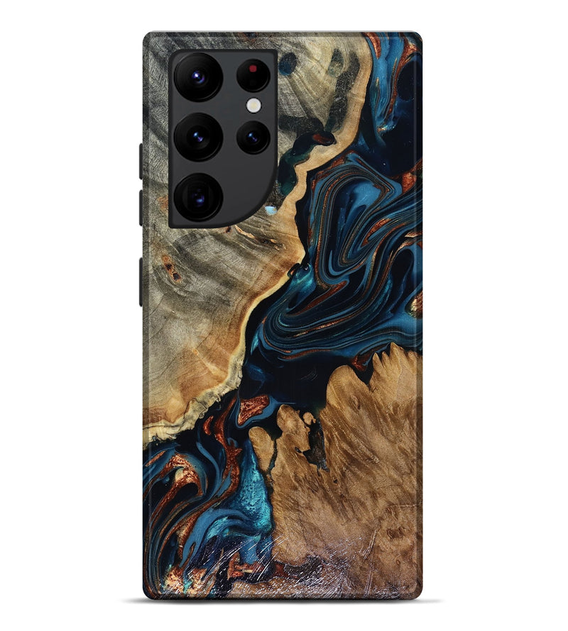 Galaxy S22 Ultra Wood Live Edge Phone Case - Rachael (Teal & Gold, 816163)