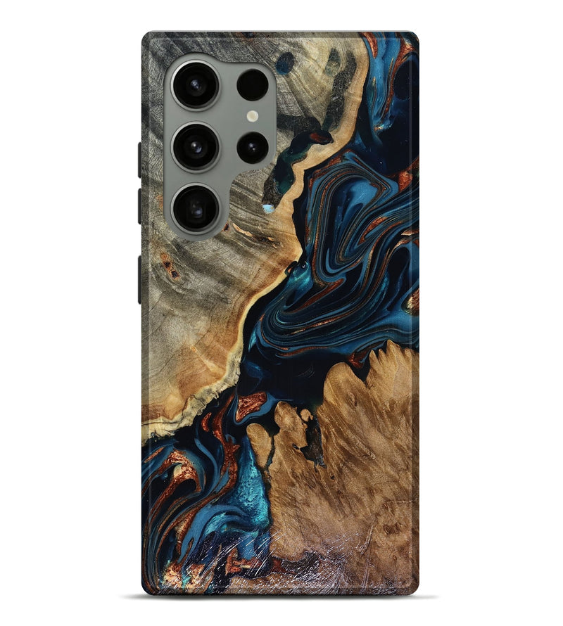 Galaxy S24 Ultra Wood Live Edge Phone Case - Rachael (Teal & Gold, 816163)