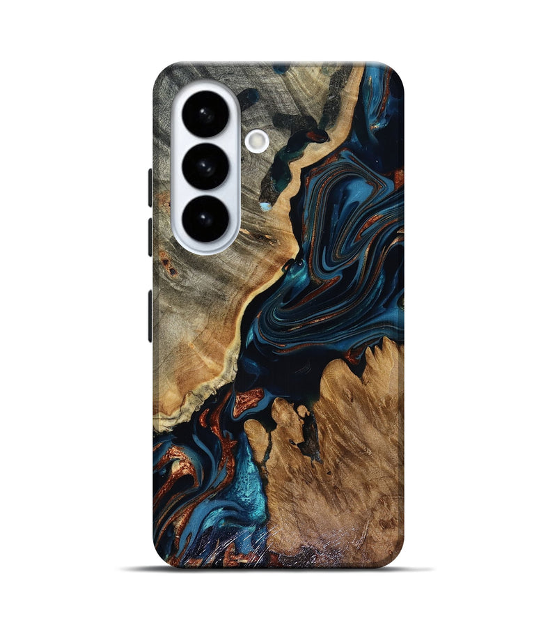 Galaxy S26 Wood Live Edge Phone Case - Rachael (Teal & Gold, 816163)