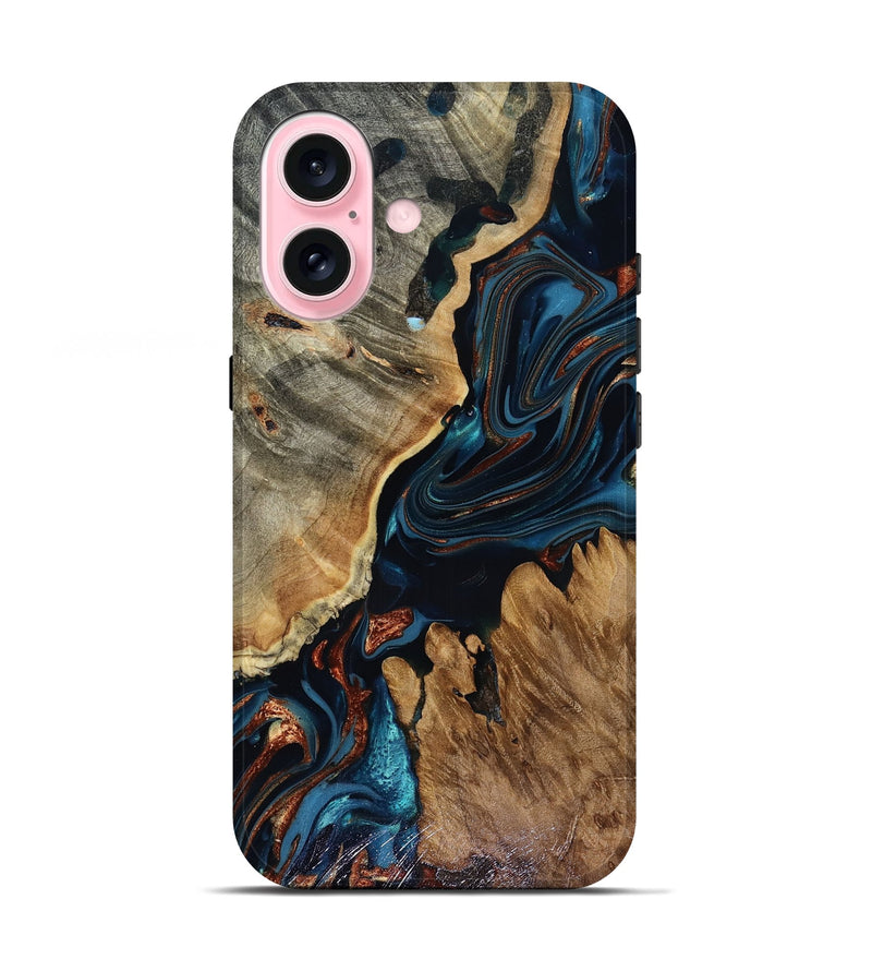 iPhone 17 Wood Live Edge Phone Case - Rachael (Teal & Gold, 816163)