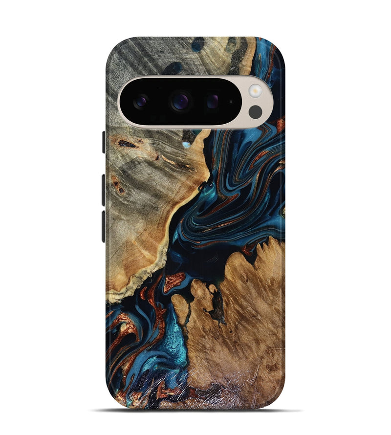 Pixel 10 Pro Wood Live Edge Phone Case - Rachael (Teal & Gold, 816163)