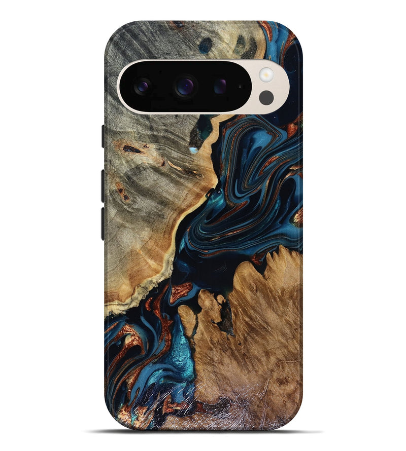 Pixel 10 Pro XL Wood Live Edge Phone Case - Rachael (Teal & Gold, 816163)