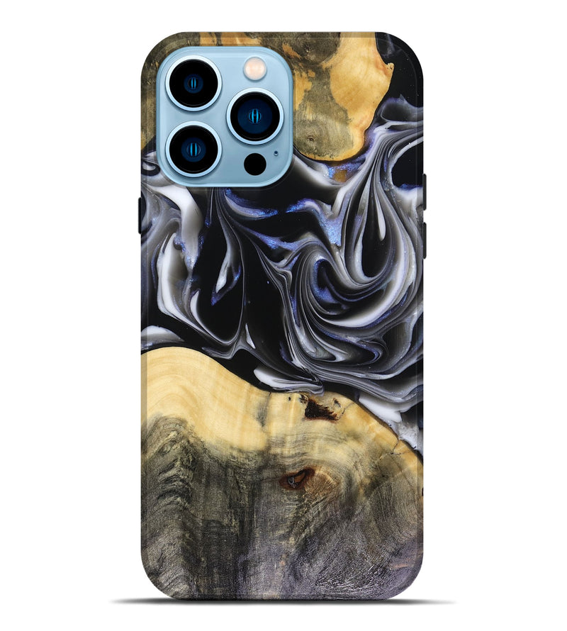 iPhone 14 Pro Max Wood Live Edge Phone Case - Orpha (Black & White, 816165)
