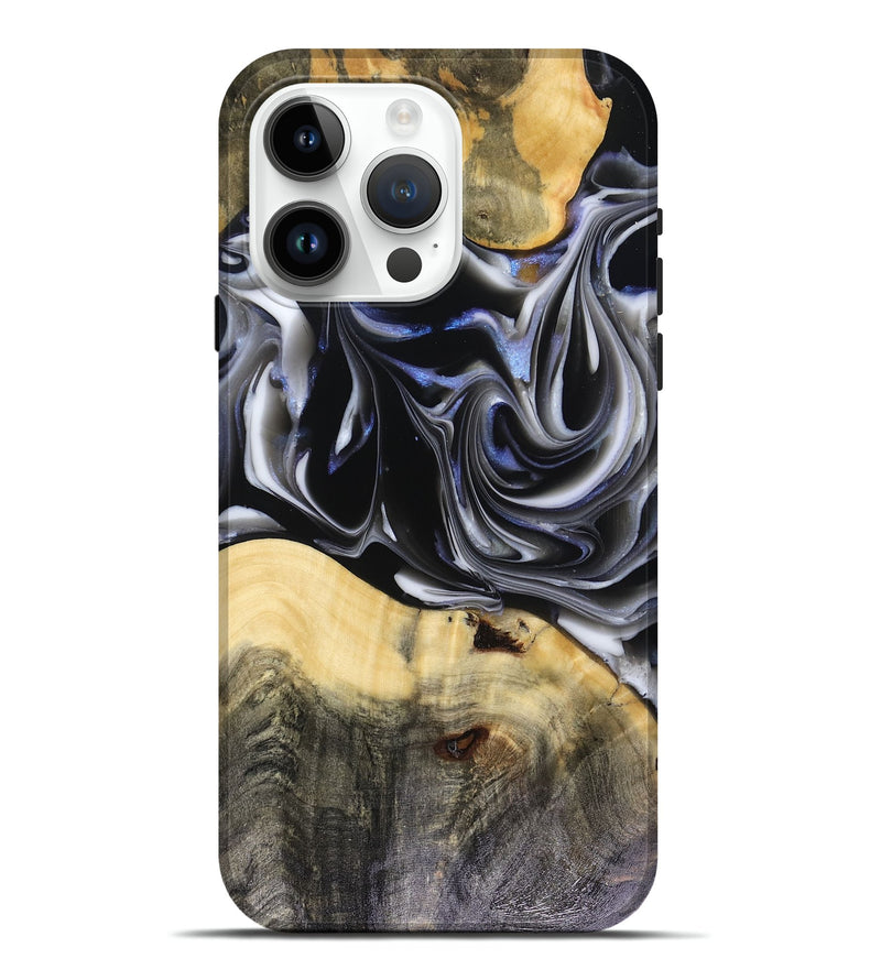 iPhone 15 Pro Max Wood Live Edge Phone Case - Orpha (Black & White, 816165)