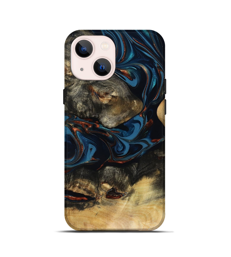 iPhone 13 mini Wood Live Edge Phone Case - Durward (Teal & Gold, 816166)