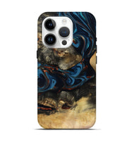 iPhone 15 Pro Wood Live Edge Phone Case - Durward (Teal & Gold, 816166)