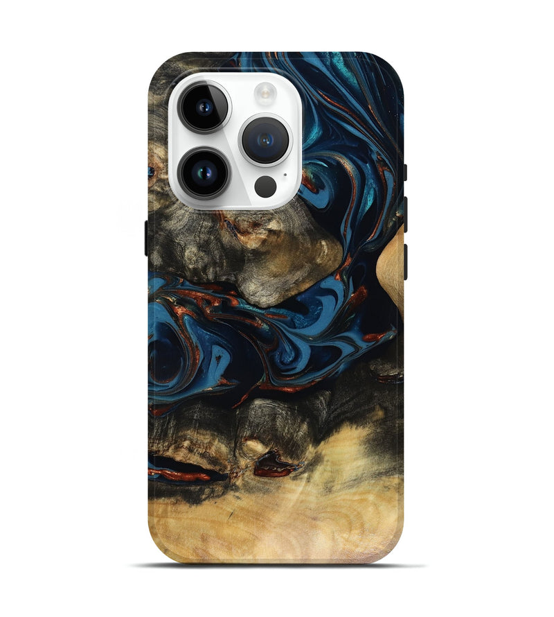 iPhone 15 Pro Wood Live Edge Phone Case - Durward (Teal & Gold, 816166)