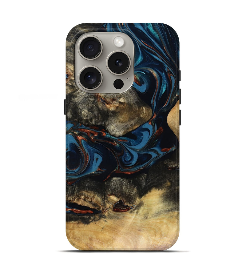 iPhone 16 Pro Wood Live Edge Phone Case - Durward (Teal & Gold, 816166)