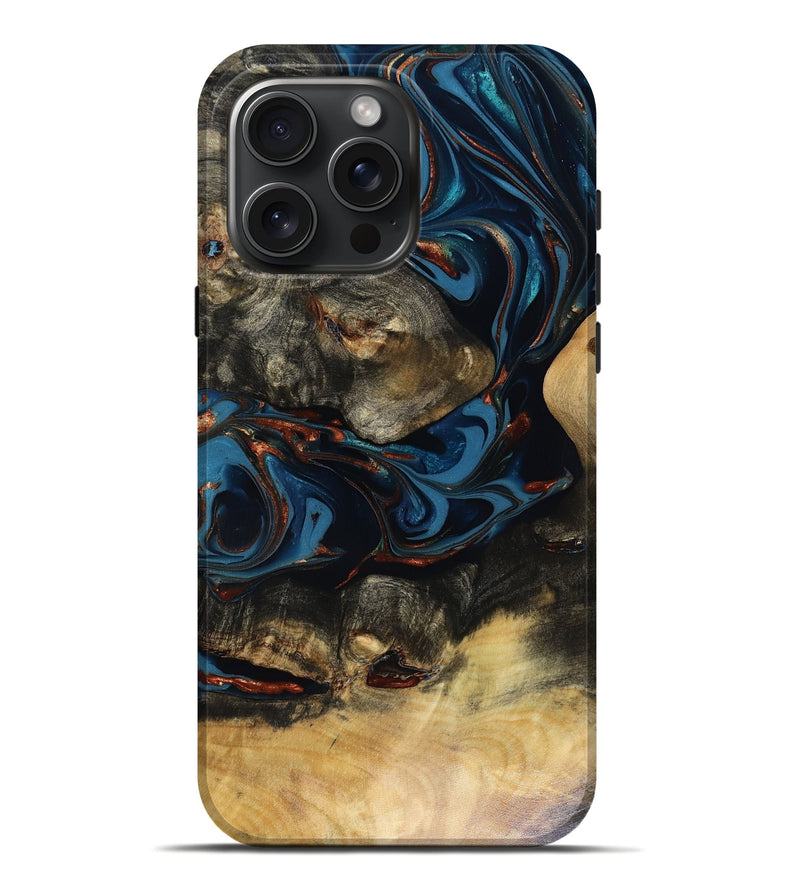 iPhone 16 Pro Max Wood Live Edge Phone Case - Durward (Teal & Gold, 816166)
