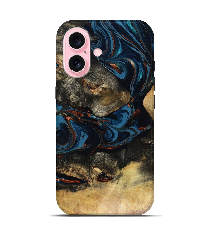 iPhone 17 Wood Live Edge Phone Case - Durward (Teal & Gold, 816166)
