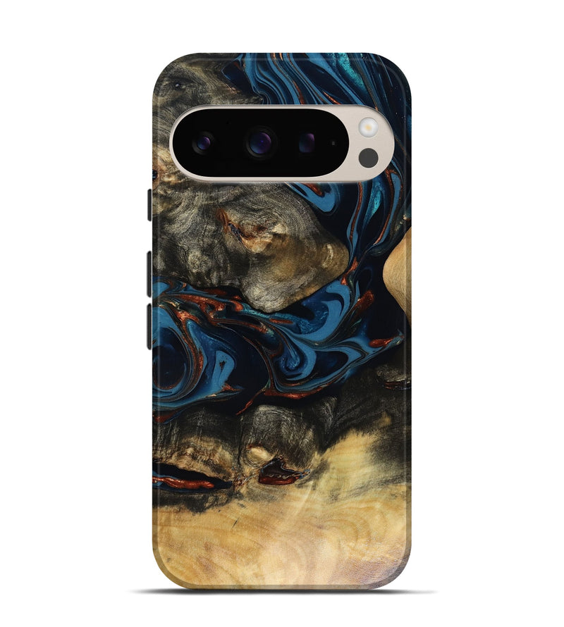 Pixel 9 Wood Live Edge Phone Case - Durward (Teal & Gold, 816166)
