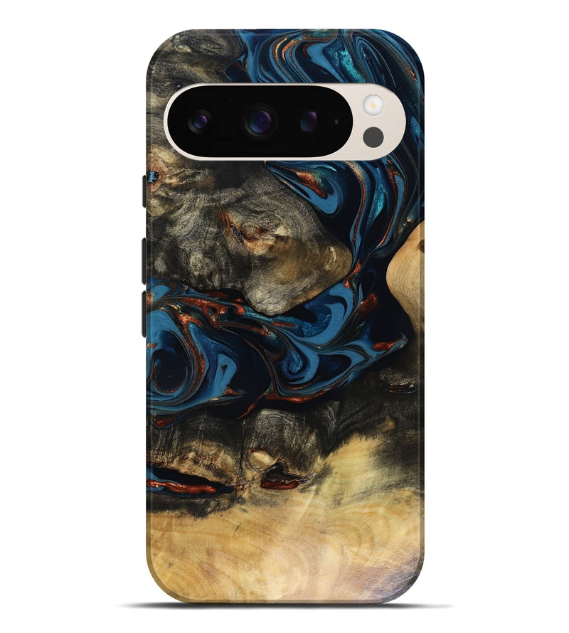 Pixel 9 Pro XL Wood Live Edge Phone Case - Durward (Teal & Gold, 816166)
