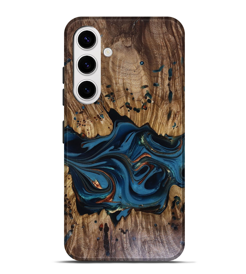 Galaxy S25 Plus Wood Live Edge Phone Case - Jalynn (Teal & Gold, 816167)