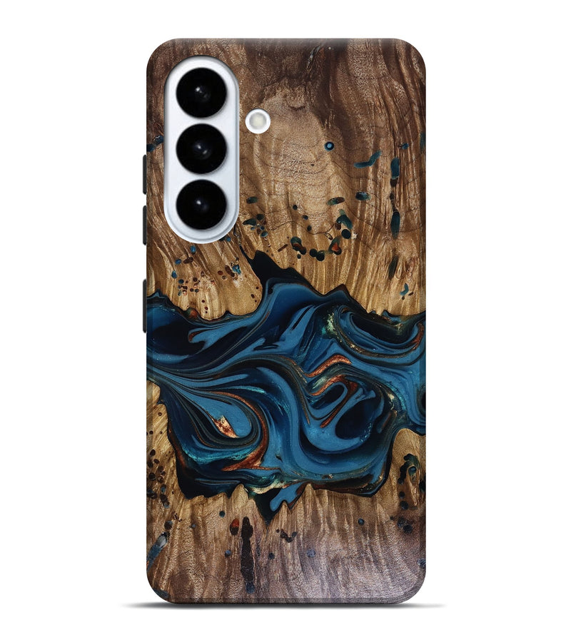 Galaxy S26 Plus Wood Live Edge Phone Case - Jalynn (Teal & Gold, 816167)