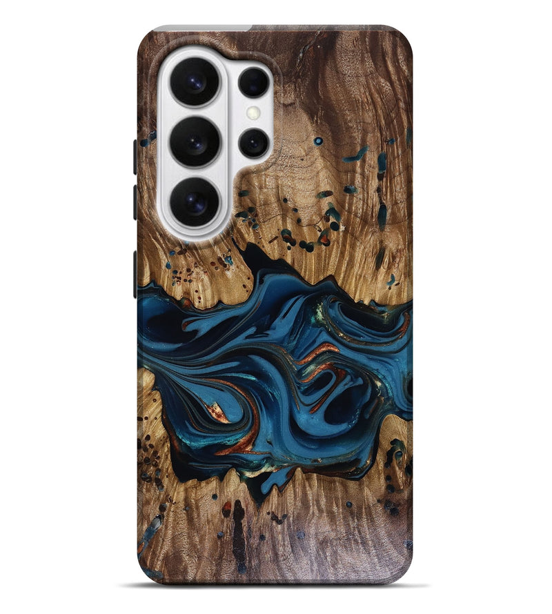 Galaxy S26 Ultra Wood Live Edge Phone Case - Jalynn (Teal & Gold, 816167)