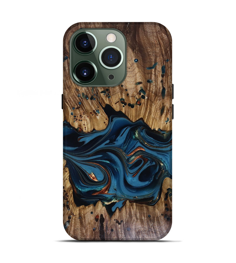 iPhone 13 Pro Wood Live Edge Phone Case - Jalynn (Teal & Gold, 816167)