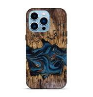 iPhone 14 Pro Wood Live Edge Phone Case - Jalynn (Teal & Gold, 816167)