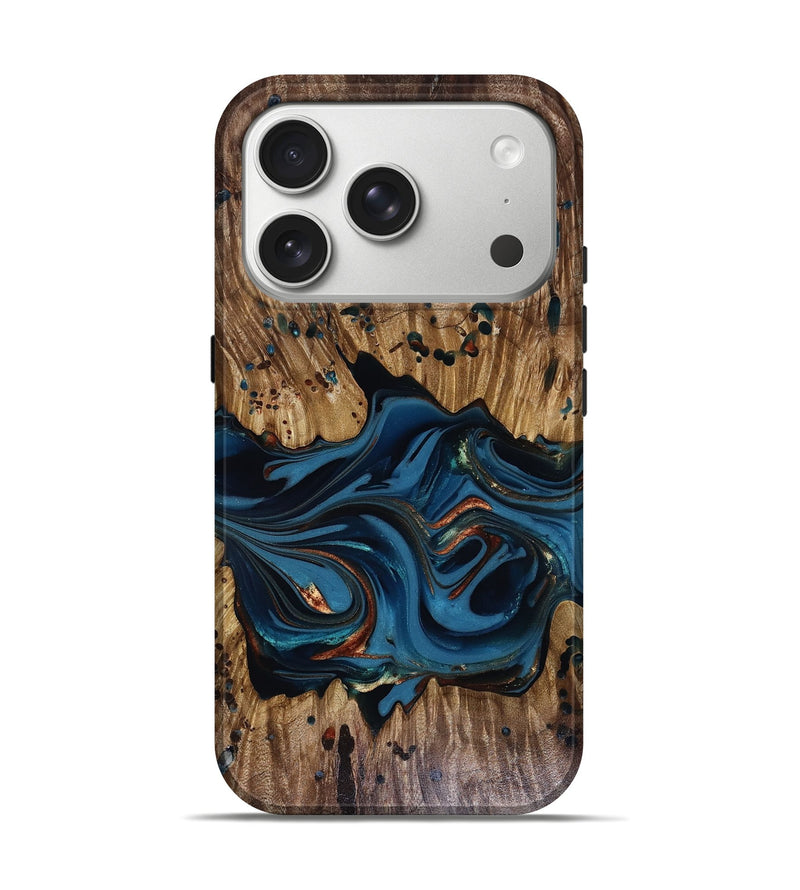 iPhone 17 Pro Wood Live Edge Phone Case - Jalynn (Teal & Gold, 816167)