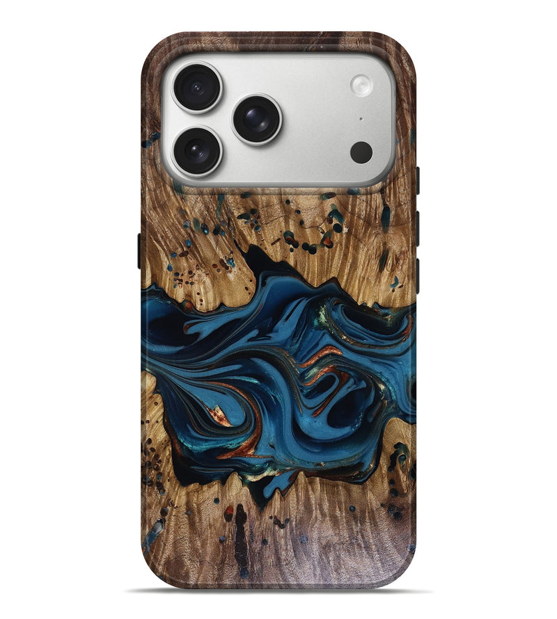 iPhone 17 Pro Max Wood Live Edge Phone Case - Jalynn (Teal & Gold, 816167)
