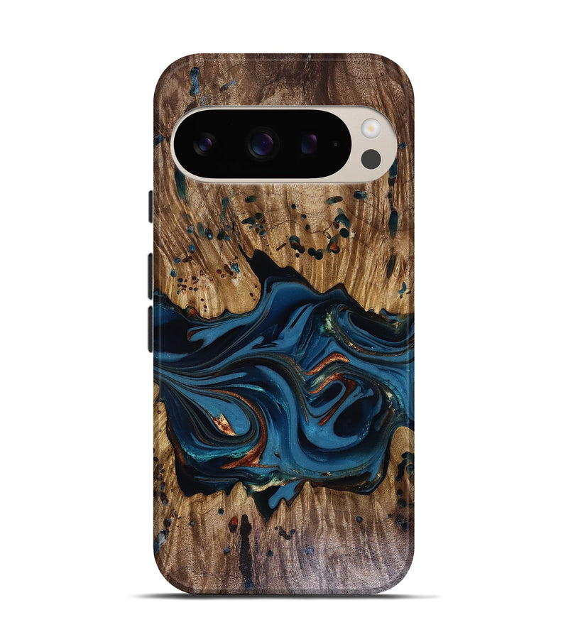 Pixel 9 Pro Wood Live Edge Phone Case - Jalynn (Teal & Gold, 816167)