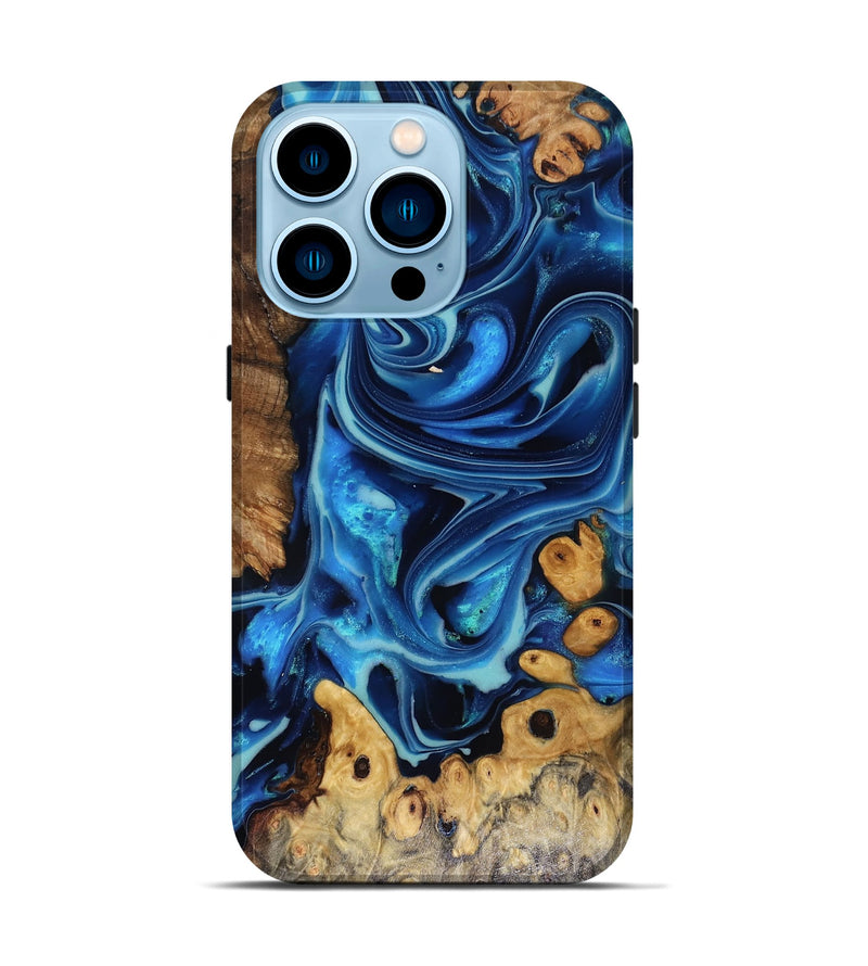 iPhone 14 Pro Wood Live Edge Phone Case - Larry (Blue, 816168)