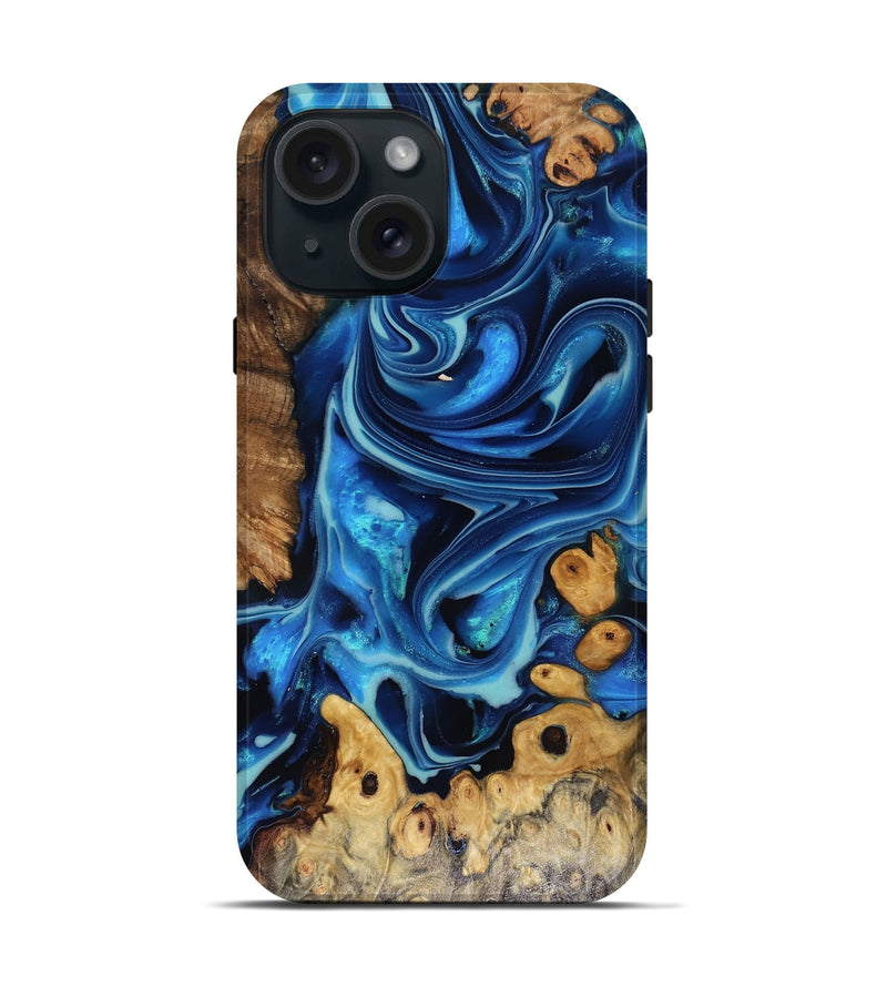 iPhone 15 Wood Live Edge Phone Case - Larry (Blue, 816168)