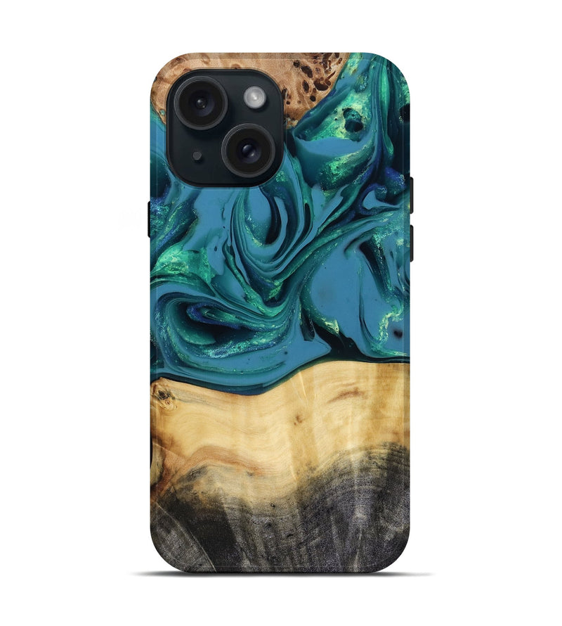 iPhone 15 Wood Live Edge Phone Case - Katlynn (Green, 816249)