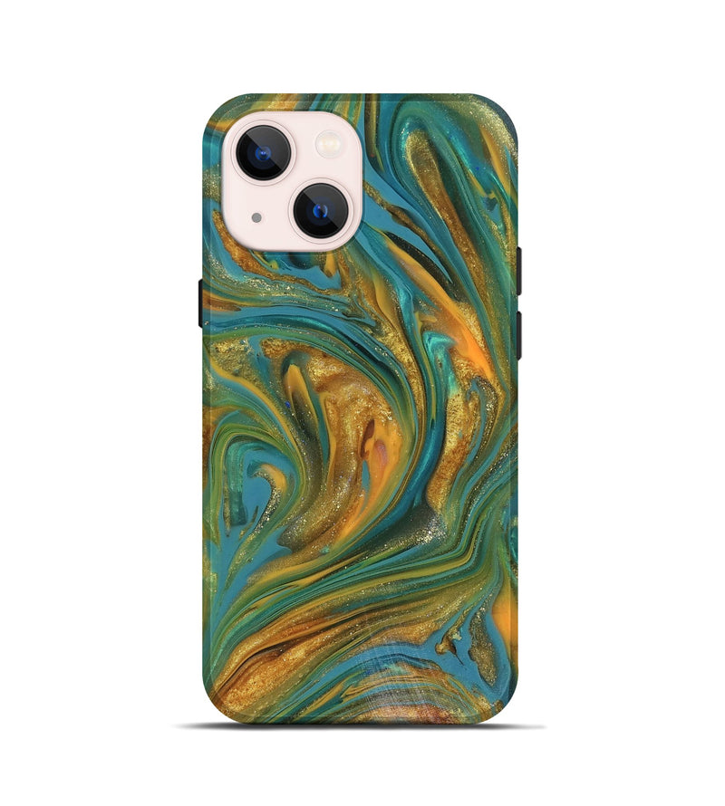 iPhone 13 mini ResinArt Live Edge Phone Case - Andy (Teal & Gold, 816250)