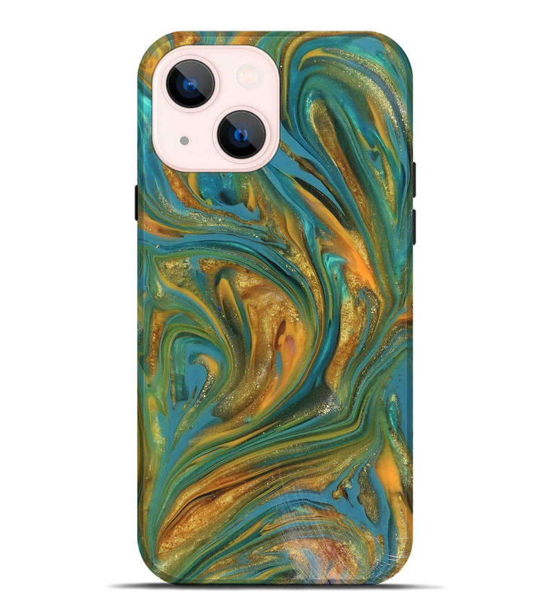 iPhone 14 Plus ResinArt Live Edge Phone Case - Andy (Teal & Gold, 816250)