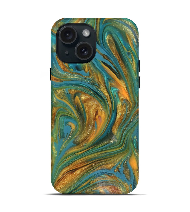 iPhone 15 ResinArt Live Edge Phone Case - Andy (Teal & Gold, 816250)