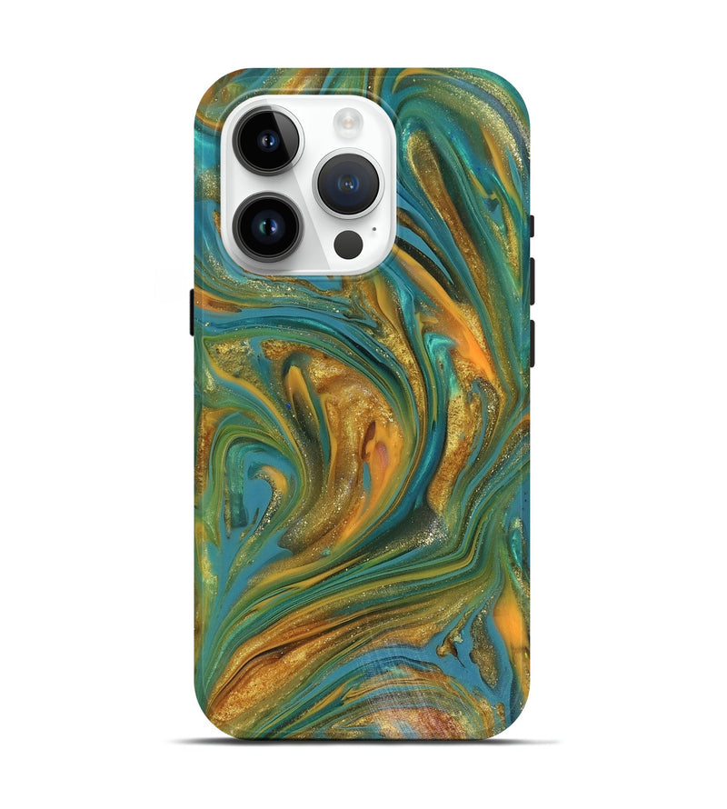 iPhone 15 Pro ResinArt Live Edge Phone Case - Andy (Teal & Gold, 816250)