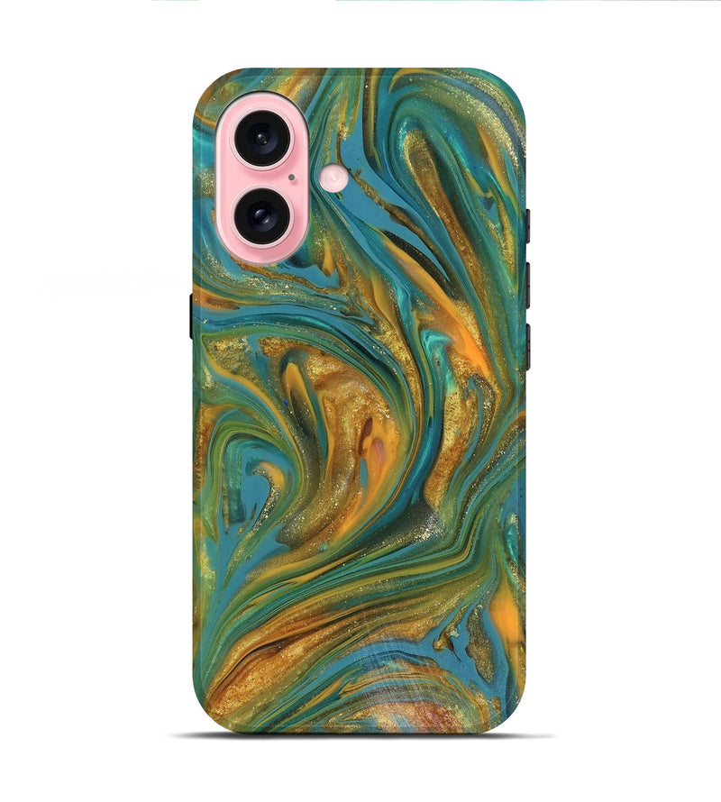 iPhone 16 ResinArt Live Edge Phone Case - Andy (Teal & Gold, 816250)