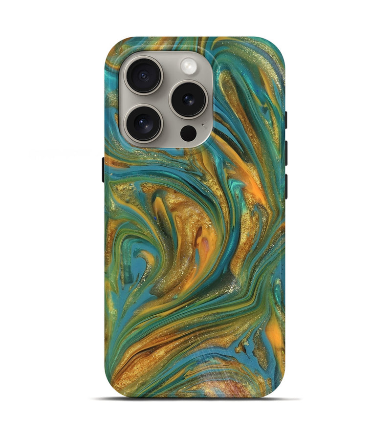 iPhone 16 Pro ResinArt Live Edge Phone Case - Andy (Teal & Gold, 816250)