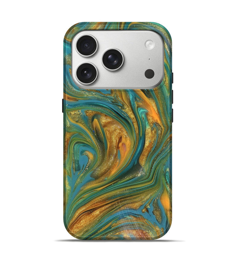iPhone 17 Pro ResinArt Live Edge Phone Case - Andy (Teal & Gold, 816250)